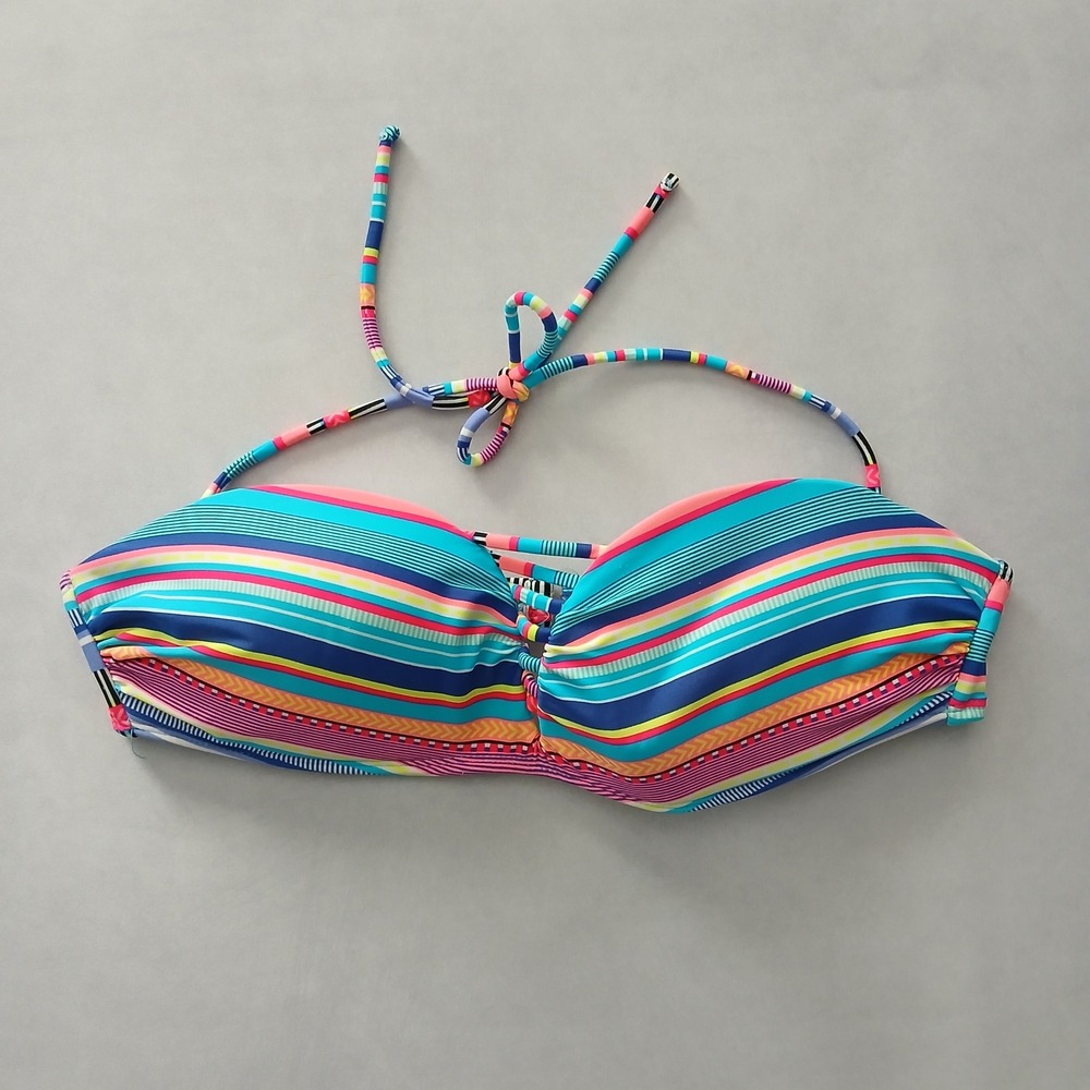 Colorful Y2K Swim Resort Beach Vacation Stripe Grunge Tropical Goth Bikini Top L